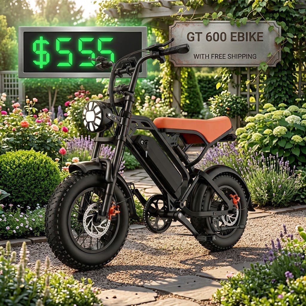GQ GT-600 e-bike in a garden
